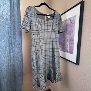 NAIF Grey and White Plaid Midi Dress